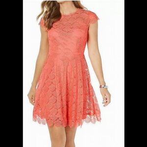 Kensie Pink Fit and Flare Midi Dress with Flutter Sleeves